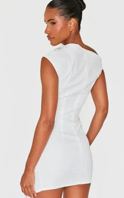 White Woven Pearl Detail Mini Dress