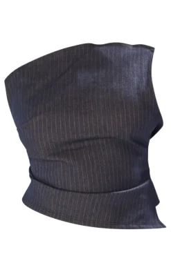 White Woven Pinstripe Corset Oversized Shirt Dress