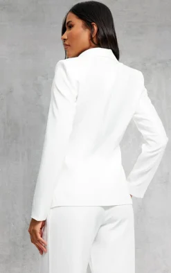 White Woven Pocket Detail Double Breasted Blazer