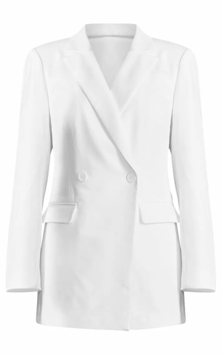 White Woven Tailored Cut Out Twist Back Blazer Dress