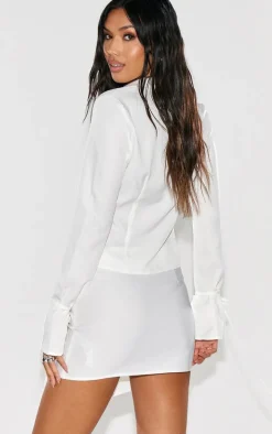 White Woven Tailored Tie Detail Shirt