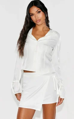 White Woven Tailored Wrap Over Skirt