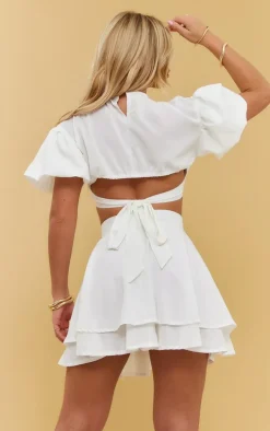 White Woven Tie Back Floaty Crop Top