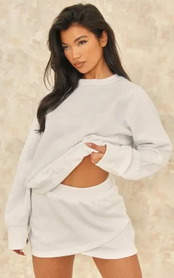 White Wrap Over Sweat Mini Skirt