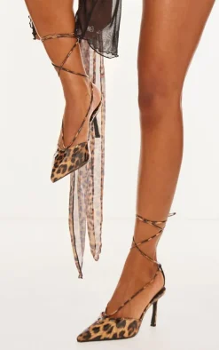 Wide Fit Leopard Pu Point Toe Heeled Court Heels