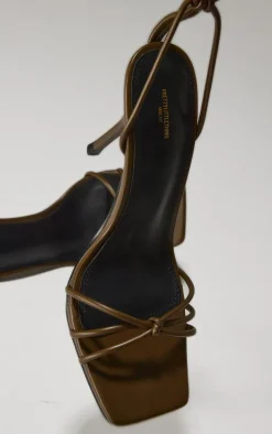 Wide Fit Olive PU Square Toe Lace Up High Stiletto Heeled Sandals