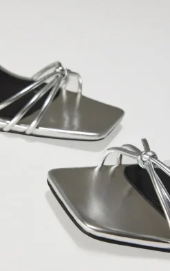 Wide Fit Silver PU Square Toe Lace Up High Stiletto Heeled Sandals