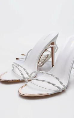 Wide Fit White PU Round Metal Toe Braided Strap High Stiletto Heeled Sandals