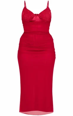 Wine Ruched Maxi Dress With Corset Underlay