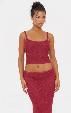 Wine Sequin Knit Cami Top