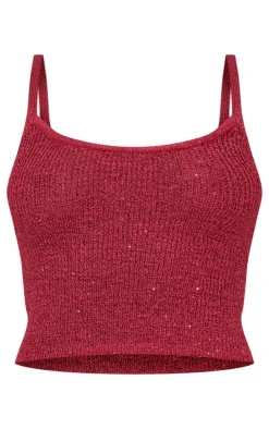 Wine Sequin Knit Cami Top