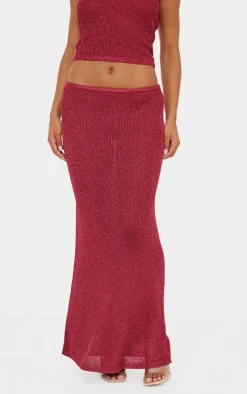 Wine Sequin Knit Maxi Skirt