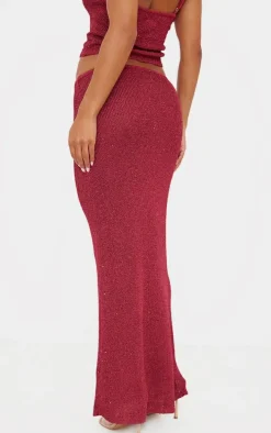 Wine Sequin Knit Maxi Skirt