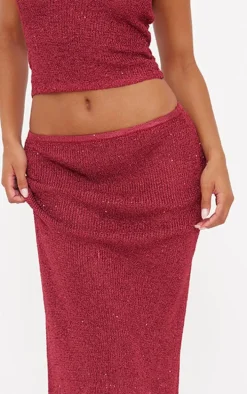 Wine Sequin Knit Maxi Skirt
