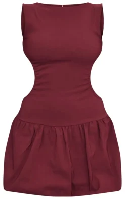 Wine Stretch Woven Cut Out Backless Shift Dress