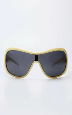 Yellow Bug Eye Mirror Oversized Sunglasses