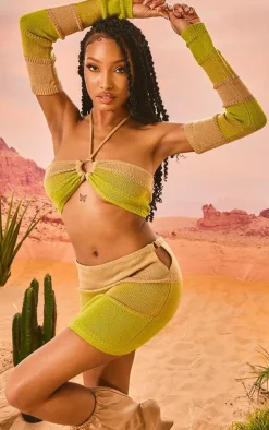 Yellow Cut Out Side Marl Knit Skirt