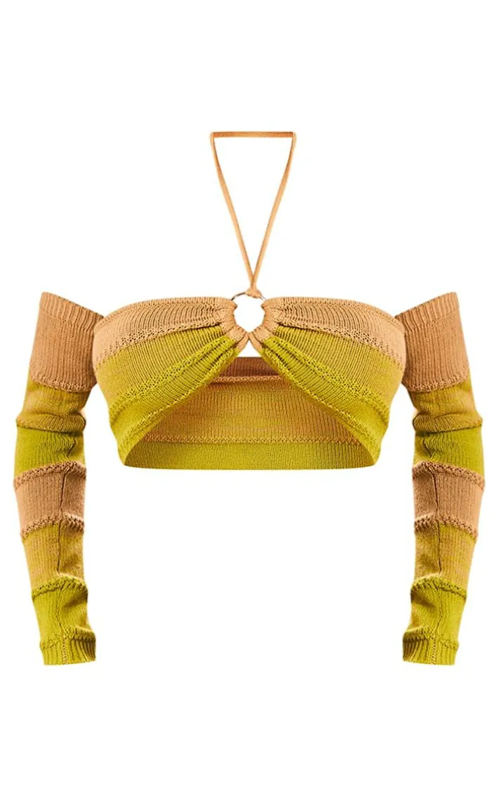 Yellow Cut Out Side Marl Knit Bralet & Sleeves