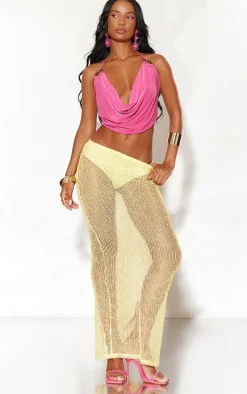 Yellow Dobby Textured Split Back Maxi Skirt