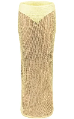 Yellow Dobby Textured Split Back Maxi Skirt