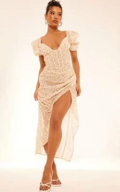 Yellow Floral Corset Midaxi Dress