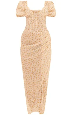 Yellow Floral Corset Midaxi Dress