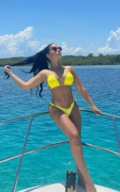 Yellow Frill Edge Padded Bikini Top