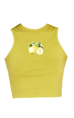 Yellow Lemon Graphic Detail Racer Vest Top