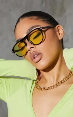 Yellow Lens Round Black Frame Sunglasses