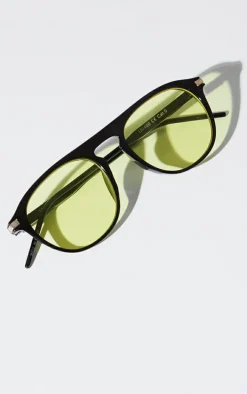 Yellow Lens Round Black Frame Sunglasses