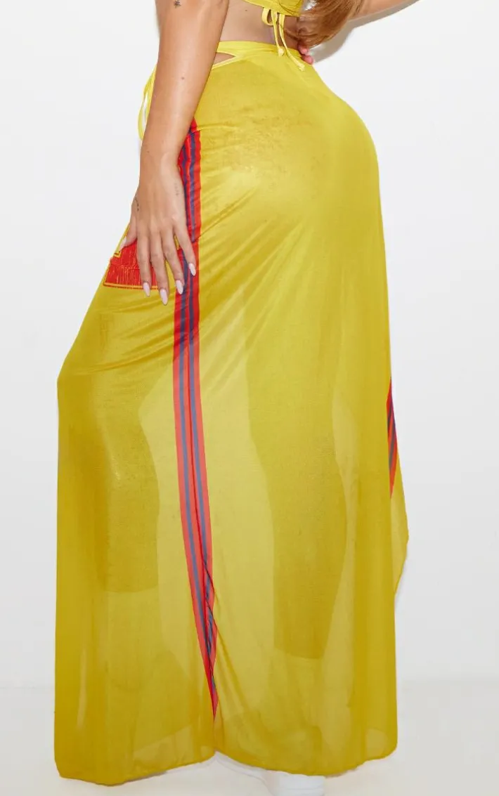 Yellow Mesh 21 Maxi Side Split Beach Skirt