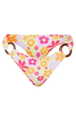 Yellow Mixed Floral High Leg Bikini Bottoms