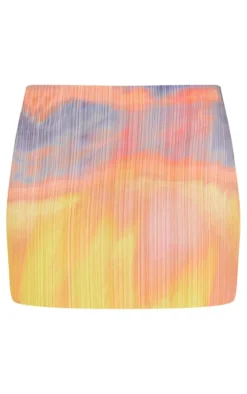 Yellow Ombre Printed Plisse Micro Mini Skirt