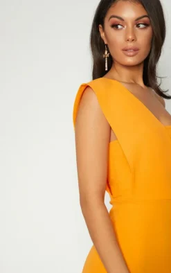 Yellow One Shoulder Draped Midi Dress
