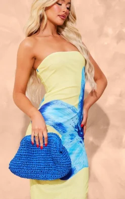 Yellow Onion Skin Bandeau Orchid Print Maxi Dress