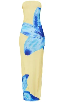 Yellow Onion Skin Bandeau Orchid Print Maxi Dress
