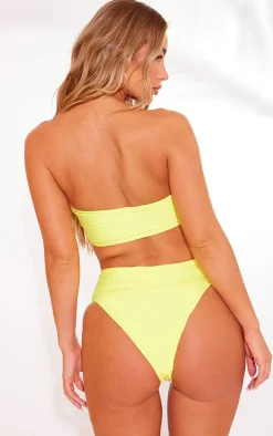 Yellow Print Hammered Trim Bandeau Bikini Top