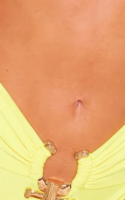 Yellow Print Hammered Trim Bandeau Bikini Top