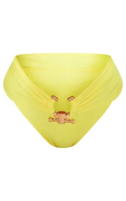 Yellow Print Hammered Trim Bandeau Bikini Top