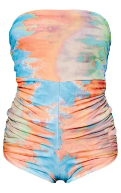 Yellow Printed Bandeau Ruched Side Romper