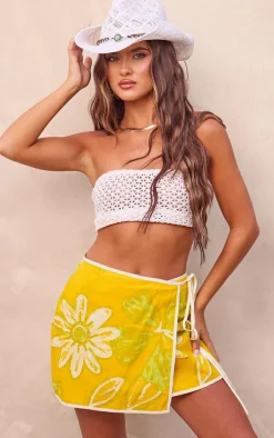 Yellow Printed Wrap Front Mini Skirt