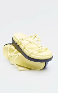 Yellow PU Round Toe Knotted Tube Strap Sandals