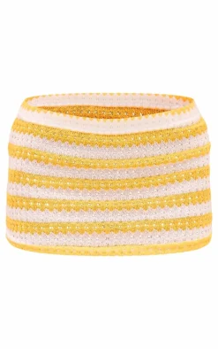 Yellow Striped Textured Jersey Mini Skirt