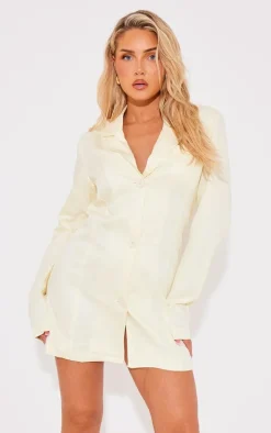 Yellow Textured Button Oversized Blazer Dress