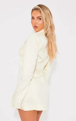 Yellow Textured Button Oversized Blazer Dress