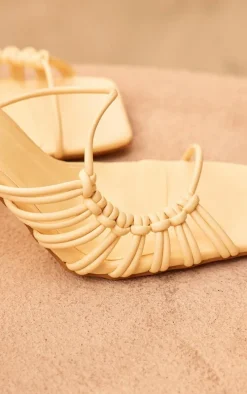 Yellow Wide Fit PU Square Toe Knot Lace Up Side Detail High Heeled Sandals
