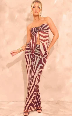 Zebra Print Mesh Tie Detail Top