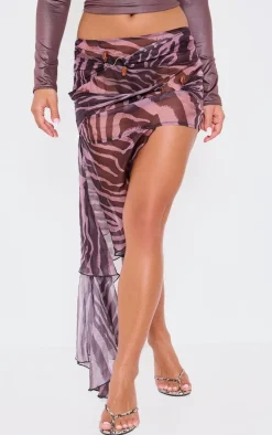 Zebra Print Bead Trim Asymmetric Midaxi Skirt