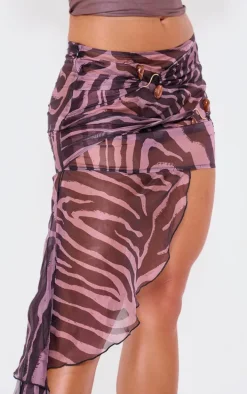 Zebra Print Bead Trim Asymmetric Midaxi Skirt