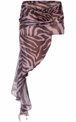 Zebra Print Bead Trim Asymmetric Midaxi Skirt